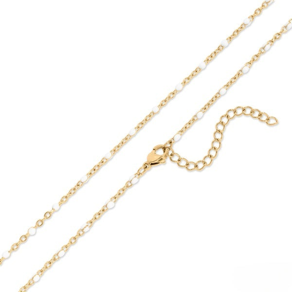 Tresoli Stainless Steel Gold Color PVD Confetti White Chain Necklace