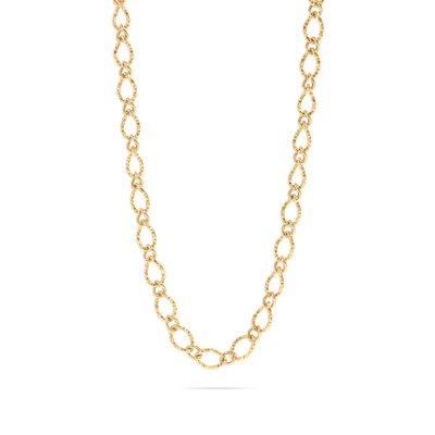 Tresoli Stainless Steel Gold Color PVD Hammered Oval Chain Necklace
