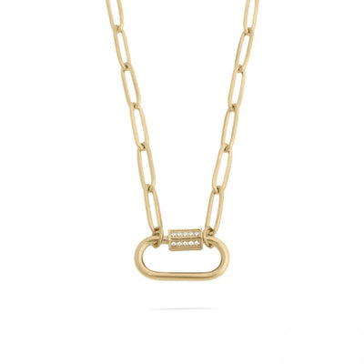 Tresoli Stainless Steel Gold Color PVD CZ Stone Carabiner Necklace