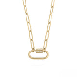 Tresoli Stainless Steel Gold Color PVD CZ Stone Carabiner Necklace