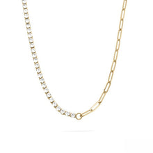 Load image into Gallery viewer, Tresoli Stainless Steel Gold Color PVD CZ And Paperclip Tennis Chain Split Necklace