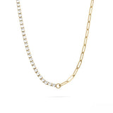 Tresoli Stainless Steel Gold Color PVD CZ And Paperclip Tennis Chain Split Necklace