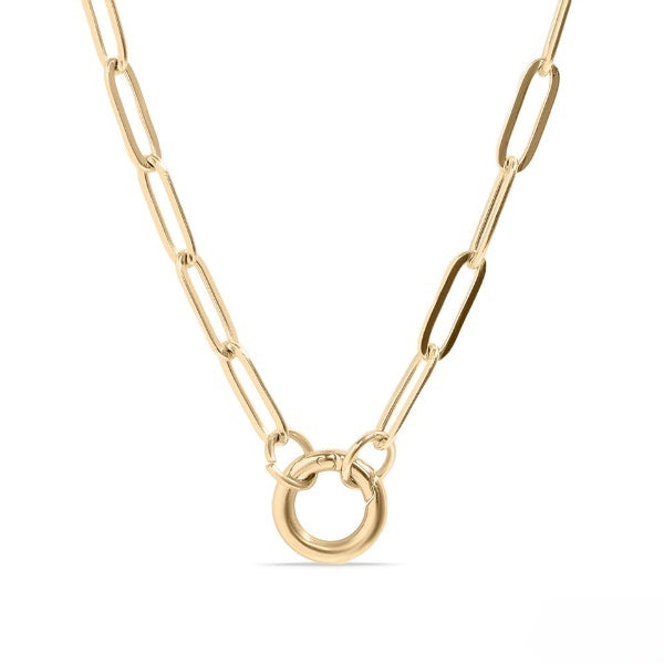 Stainless Steel Gold Color PVD Paperclip Charm Holder Necklace