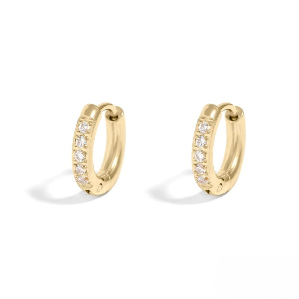 Stainless Steel Gold Color PVD CZ Stone Huggie Earrings