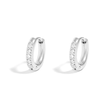 Load image into Gallery viewer, Tresoli Stainless Steel Color PVD CZ Stone Huggie Earrings