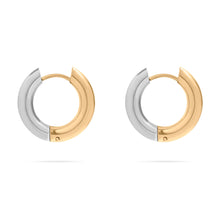 Load image into Gallery viewer, Tresoli Stainless Steel and Gold Color PVD Mixed Metal Round Huggies Earrings