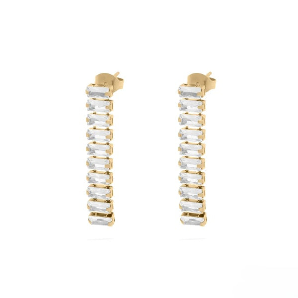 Tresoli Stainless Steel Gold Color PVD Emerald Dangle Earrings