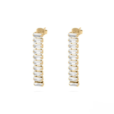 Tresoli Stainless Steel Gold Color PVD Emerald Dangle Earrings