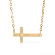 Load image into Gallery viewer, Stelluxe Stainless Steel Gold Color PVD Horizontal Blank Cross Necklace