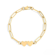 Load image into Gallery viewer, Tresoli Stainless Steel Gold Color PVD Engravable 2 Heart Paperclip Bracelet