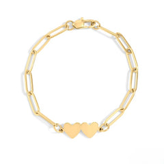 Tresoli Stainless Steel Gold Color PVD Engravable 2 Heart Paperclip Bracelet