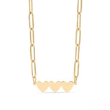 Tresoli Stainless Steel Gold Color PVD Engravable 3 Heart Paperclip Necklace
