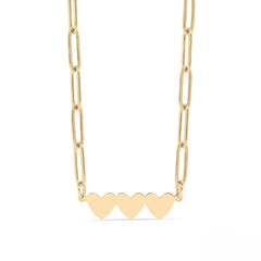 Tresoli Stainless Steel Gold Color PVD Engravable 3 Heart Paperclip Necklace