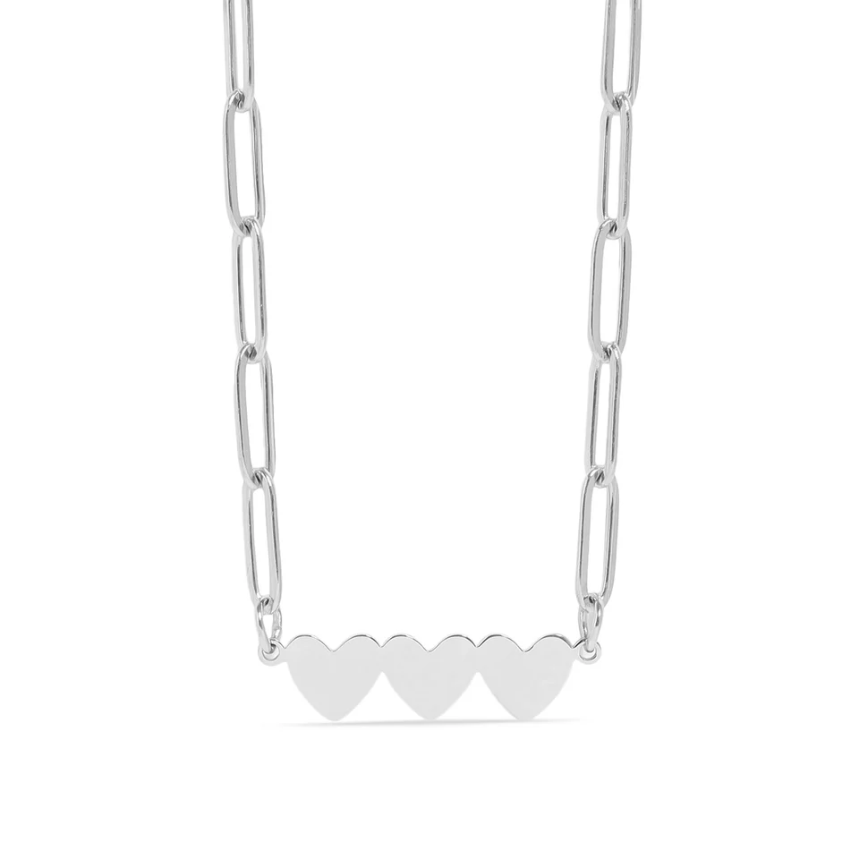 Stainless Steel Color PVD Engravable 3 Heart Paperclip Necklace