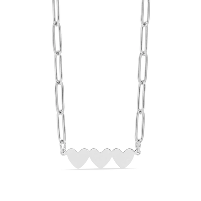 Tresoli Stainless Steel Color PVD Engravable 3 Heart Paperclip Necklace