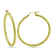 Load image into Gallery viewer, Sterling Silver Gold Plated Silver 3mm Diamond Cut Textured Hoop Earrings