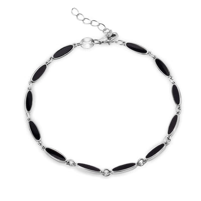 Sterling Silver Rhodium Plated Onyx Cat's Eye Link Bracelet