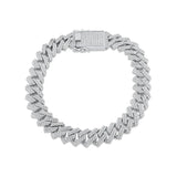 Sterling Silver CZ Encrusted Square Miami Cuban Link Chain or Bracelet 13mm