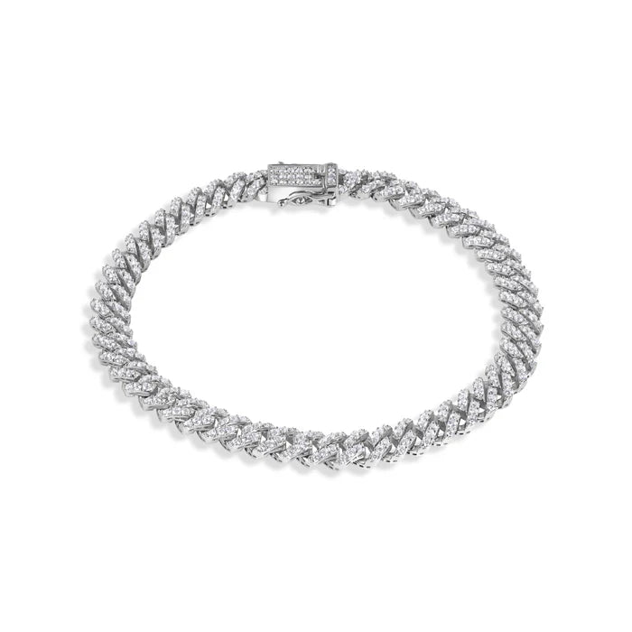 Sterling Silver Rhodium Plated 6.6mm CZ Encrusted Bracelet, approximately 13.6 grams