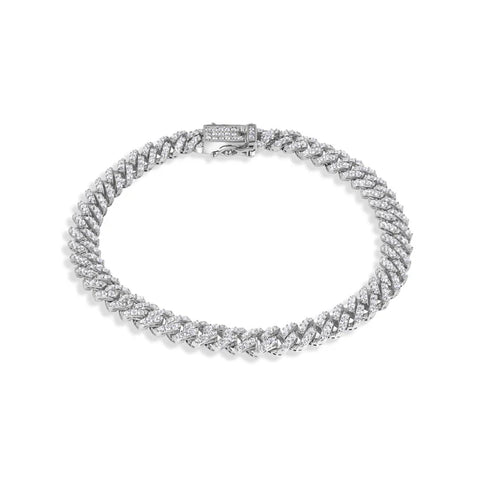 Sterling Silver Rhodium Plated 6.6mm CZ Encrusted Bracelet, approximately 13.6 grams