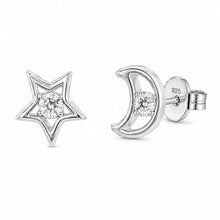 Load image into Gallery viewer, Sterling Silver Rhodium Plated Lab Grown Diamonds Star And Moon Stud Earrings