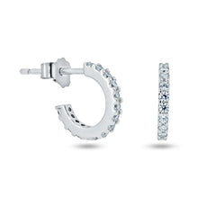 Load image into Gallery viewer, Sterling Silver Rhodium Plated CZ Huggie Semi Hoop Earrings