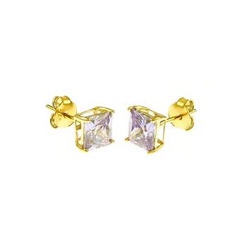 Sterling Silver Gold Plated Square CZ Casting Stud Earrings