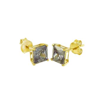 Sterling Silver Gold Plated Square CZ Casting Stud Earrings