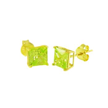 Sterling Silver Gold Plated Square CZ Casting Stud Earrings