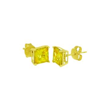 Sterling Silver Gold Plated Square CZ Casting Stud Earrings