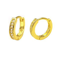Sterling Siver Gold Plated 2.5mm Cubic Zirconia Huggies Hoop Earring, Diameter 14mm