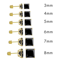 Load image into Gallery viewer, 14K Yellow Gold Stud Princess Cut Black Cubic Zirconia Screw Back Earring. Set on High Quality Prong Setting and Friction Style Post