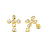 OroTrue 14K Yellow Gold Cross Cubic Zirconia Stud With Screw Back Earrings