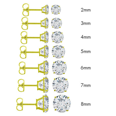 10K Yellow Gold Stud Earring Round CZ Earring. Set on High Quality Prong Setting & Friction Style Post