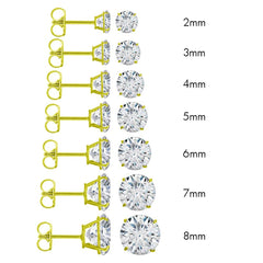 10K Yellow Gold Stud Earring Round CZ Earring. Set on High Quality Prong Setting & Friction Style Post