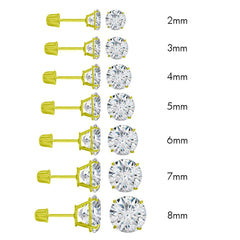 10K Yellow Gold Round Cubic Zirconia Stud Earring Set on High Quality Prong Setting And Screw Back Post