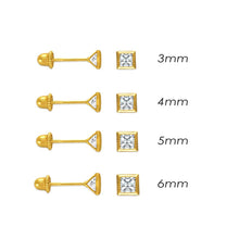 Load image into Gallery viewer, 14K Yellow Gold CZ Princess-Cut Bezel Setting Stud Earrings