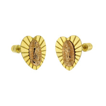 Load image into Gallery viewer, 14K Solid Gold Lady of Guadalupe 2 Tone Heart-Shape With Screw-Back Stud Earrings-Large