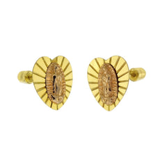 14K Solid Gold Lady of Guadalupe 2 Tone Heart-Shape With Screw-Back Stud Earrings-Small