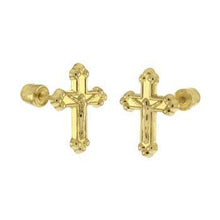 Load image into Gallery viewer, 14K Yellow Gold Crucifix Cross Stud Earrings With Screw Back