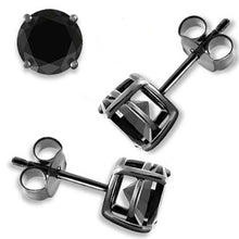 Load image into Gallery viewer, Sterling Silver Black Plated Stud Earrings Round Black Simulated Diamond Earring On High Quality Prong Setting with Friction Style Post