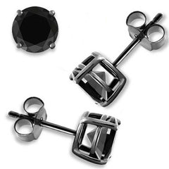 Sterling Silver Black Plated Stud Earrings Round Black CZ Earring On High Quality Prong Setting with Friction Style Post
