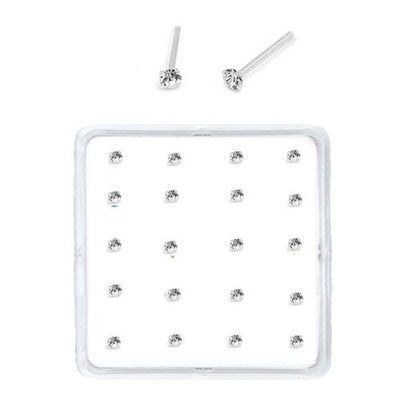 Sterling Silver Set of 20 Clear Nose Stud Box 1.5 mm Straight