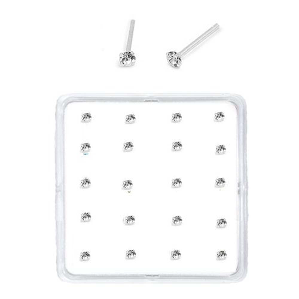 Sterling Silver Set of 20 Clear Nose Stud Box 1.8 mm Straight