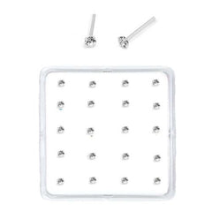 Sterling Silver Set of 20 Clear Nose Stud Box 1.8 mm Straight