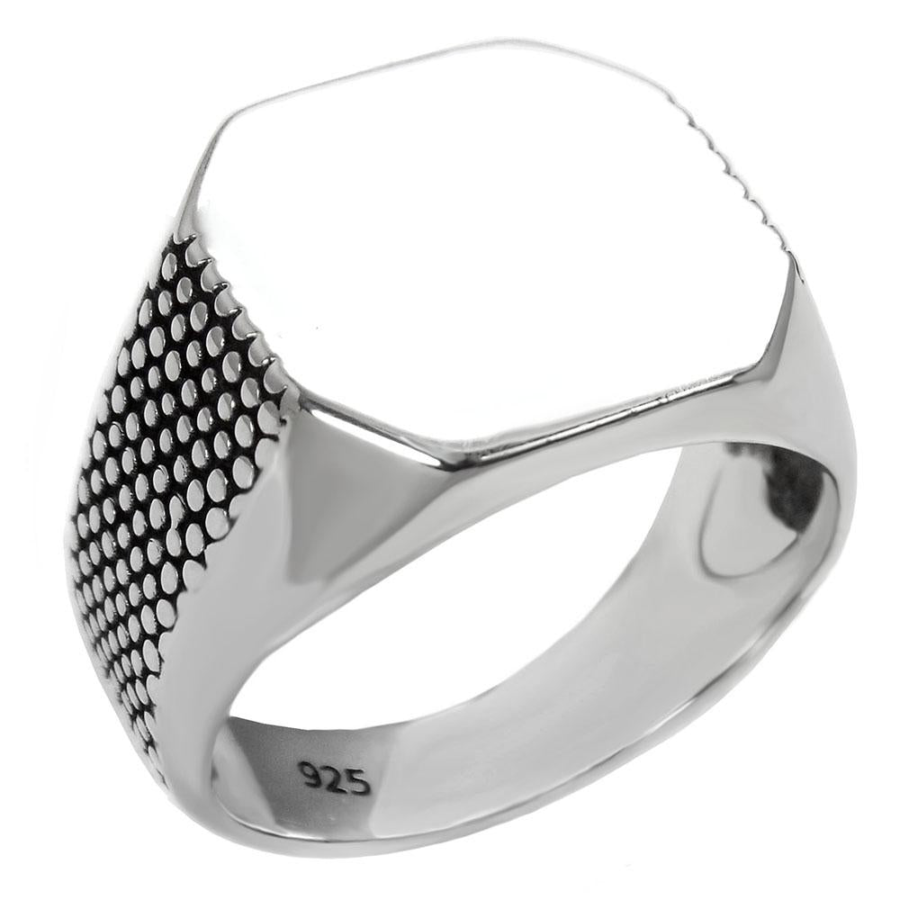 14.5mm X 17.5mm Octagon High Polished Engravable Sterling Silver Ring