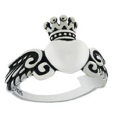 Load image into Gallery viewer, Sterling Silver Heart and Crown W. Wing Oxidized Ring