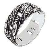 Curb Link Engraved Sterling Silver Oxidized Band Ring