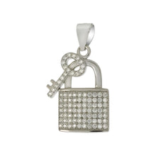 Load image into Gallery viewer, Sterling Silver Pave Cubic Zirconia Lock and Key Pendant