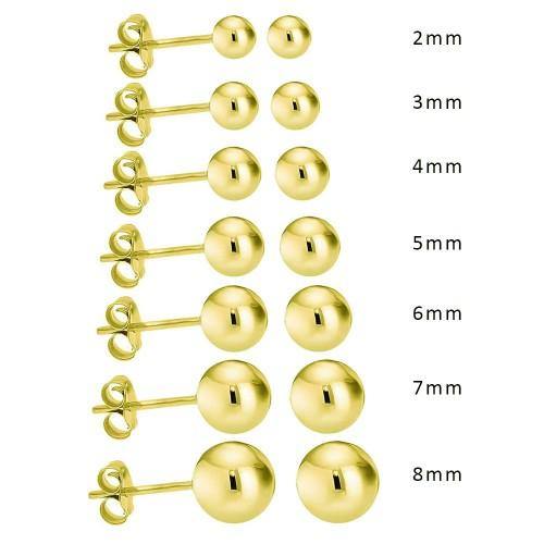 14K High Polish Yellow Gold Ball Earrings with (Friction Post/Tension Back)